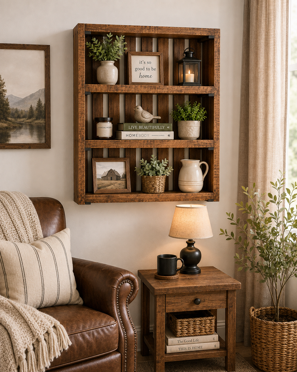 Wooden Wall Shelf – Early American Rustic Farmhouse Display Shelf