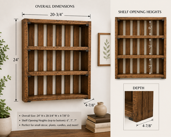 Wooden Wall Shelf – Early American Rustic Farmhouse Display Shelf