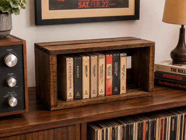 Wooden 8 Track Tape Storage Crate – Early American Retro Media Holder