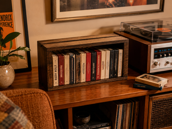 Wooden 8 Track Tape Storage Crate – Early American Retro Media Holder