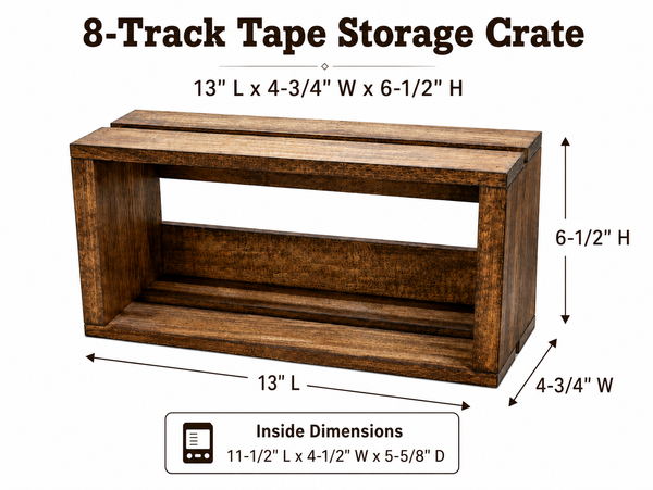 Wooden 8 Track Tape Storage Crate – Early American Retro Media Holder