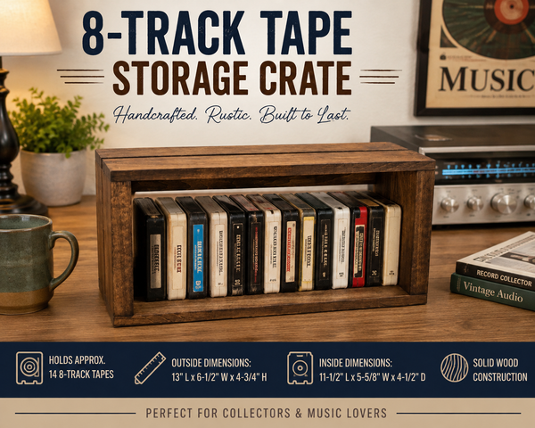 Wooden 8 Track Tape Storage Crate – Early American Retro Media Holder