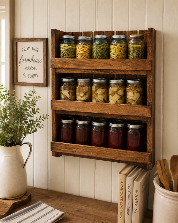 Wooden Canning Jar Storage Rack – Early American Mason Jar Pantry Shelf