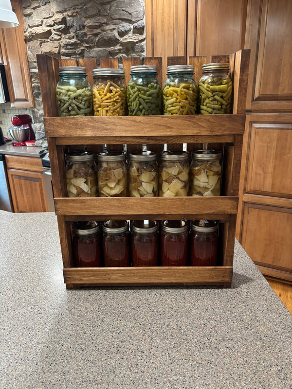 Wooden Canning Jar Storage Rack – Early American Mason Jar Pantry Shelf