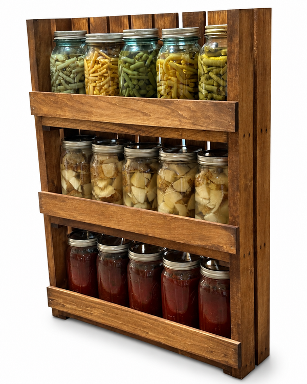 Wooden Canning Jar Storage Rack – Early American Mason Jar Pantry Shelf