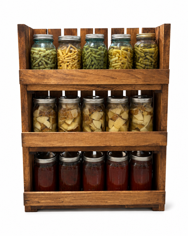 Wooden Canning Jar Storage Rack – Early American Mason Jar Pantry Shelf