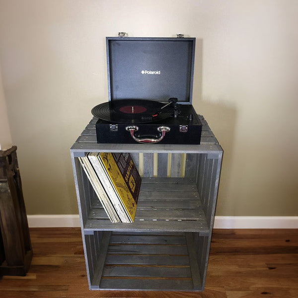 Antique Gray Stained- Turntable Stand
