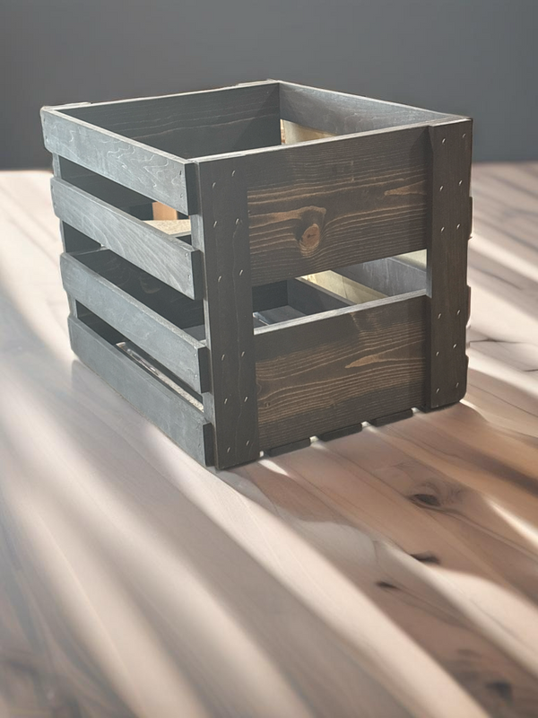 Vintage Stained Wooden Vinyl Record Crate – Handcrafted LP Storage Box for 12-Inch Albums – Rustic Record Holder for Collectors & DJs