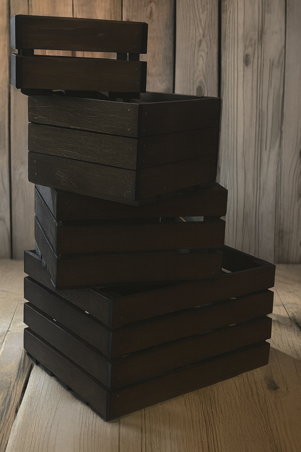 Large Wooden Nesting Crates Set of 4 – Dark Walnut Rustic Storage Boxes