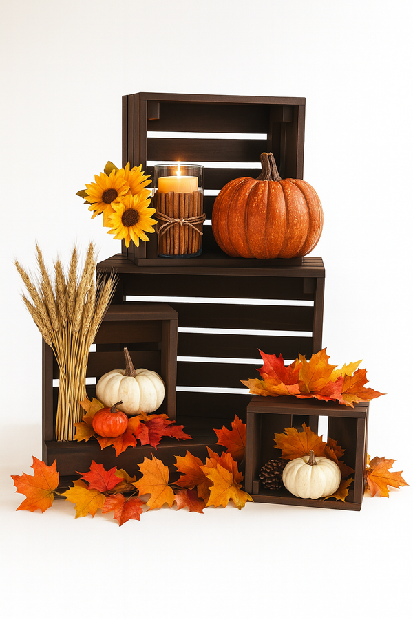Large Wooden Nesting Crates Set of 4 – Dark Walnut Rustic Storage Boxes