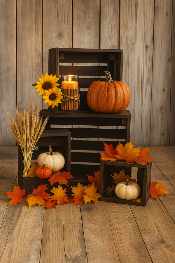 Large Wooden Nesting Crates Set of 4 – Dark Walnut Rustic Storage Boxes
