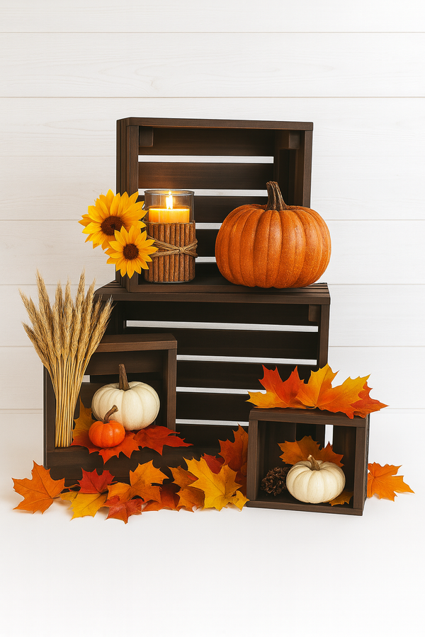 Large Wooden Nesting Crates Set of 4 – Dark Walnut Rustic Storage Boxes