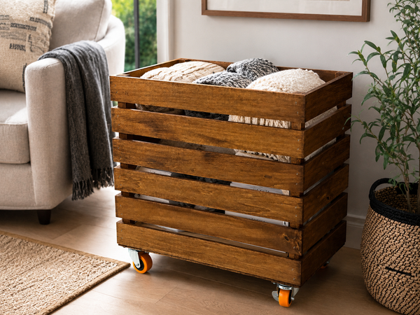 Oversized Rolling Wooden Crate with Casters – Rustic Storage Bin
