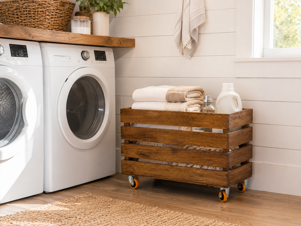Oversized Rolling Wooden Crate with Casters – Rustic Storage Bin
