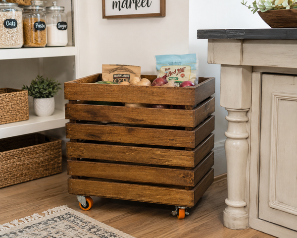 Oversized Rolling Wooden Crate with Casters – Rustic Storage Bin