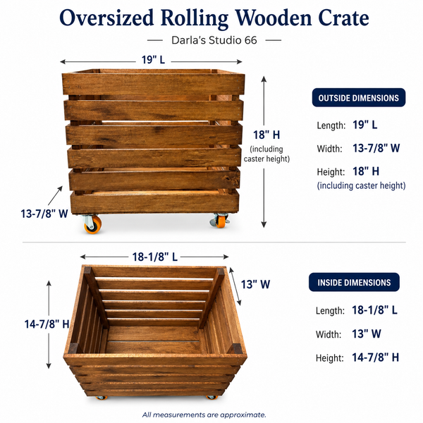 Oversized Rolling Wooden Crate with Casters – Rustic Storage Bin