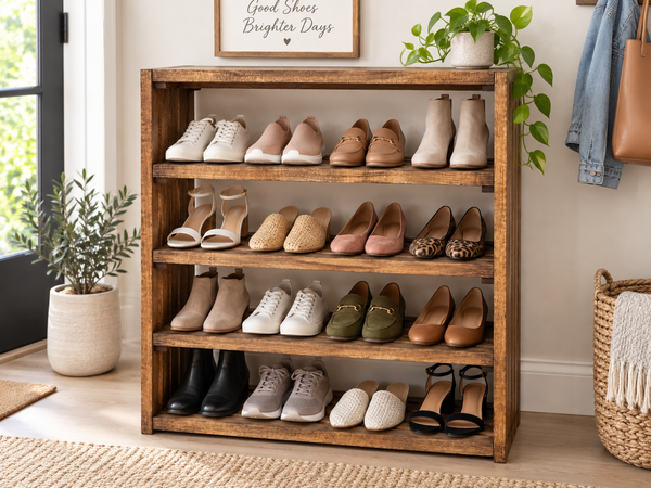 Wide 4-Tier Solid Wood Shoe Rack – Early American
