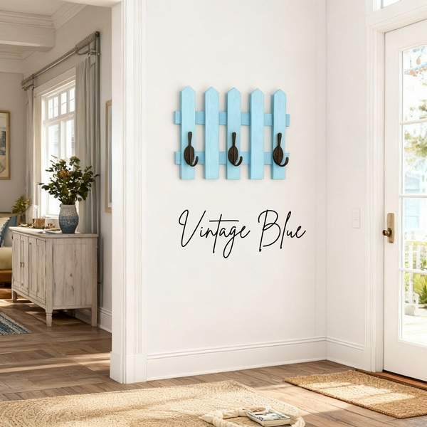 Rustic Wooden Picket Coat Rack – Wall Mounted Farmhouse Hooks (8 Colors)