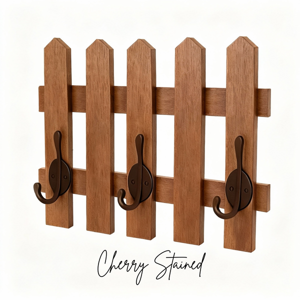 Rustic Wooden Picket Coat Rack – Wall Mounted Farmhouse Hooks (8 Colors)