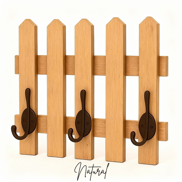 Rustic Wooden Picket Coat Rack – Wall Mounted Farmhouse Hooks (8 Colors)