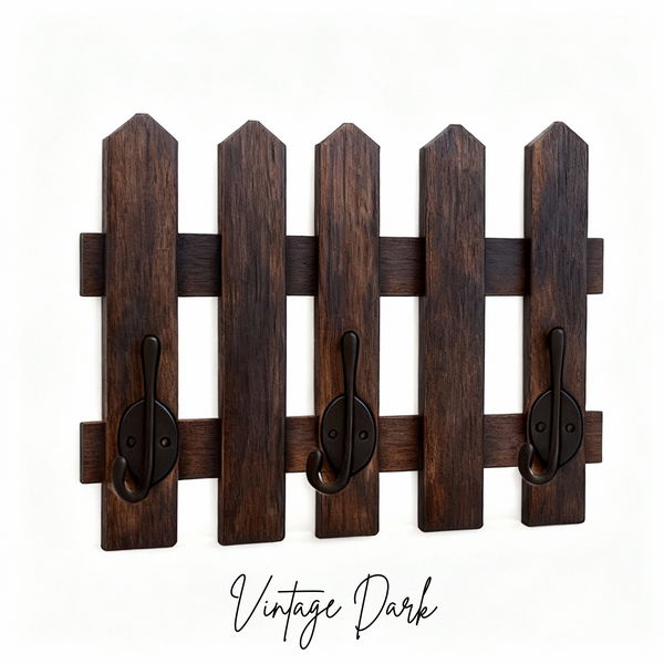 Rustic Wooden Picket Coat Rack – Wall Mounted Farmhouse Hooks (8 Colors)