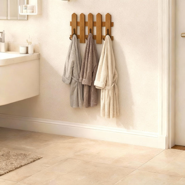 Rustic Wooden Picket Coat Rack – Wall Mounted Farmhouse Hooks (8 Colors)