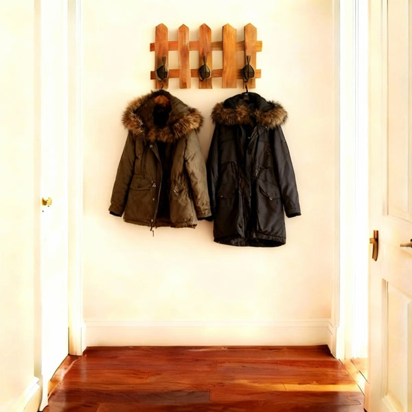 Rustic Wooden Picket Coat Rack – Wall Mounted Farmhouse Hooks (8 Colors)