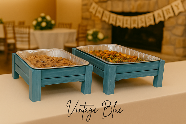 Wooden Buffet Stand Set for Chafing Pans, Farmhouse Serving Risers, Catering Food Display, Set of 2