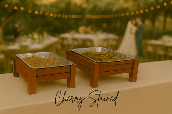 Wooden Buffet Stand Set for Chafing Pans, Farmhouse Serving Risers, Catering Food Display, Set of 2