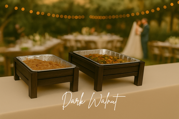 Wooden Buffet Stand Set for Chafing Pans, Farmhouse Serving Risers, Catering Food Display, Set of 2