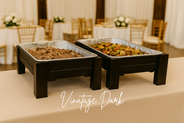 Wooden Buffet Stand Set for Chafing Pans, Farmhouse Serving Risers, Catering Food Display, Set of 2