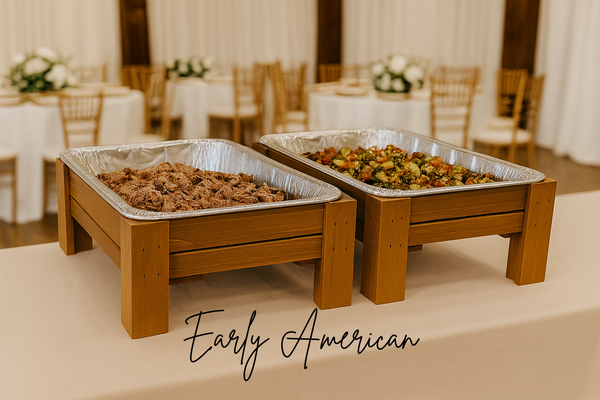 Wooden Buffet Stand Set for Chafing Pans, Farmhouse Serving Risers, Catering Food Display, Set of 2