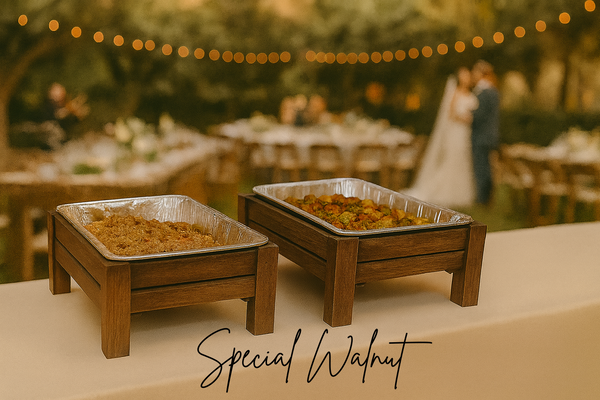 Wooden Buffet Stand Set for Chafing Pans, Farmhouse Serving Risers, Catering Food Display, Set of 2