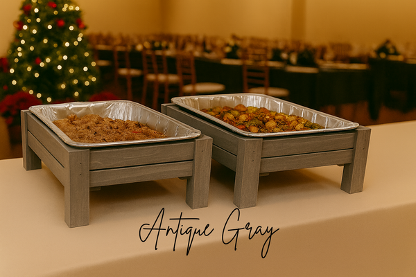 Wooden Buffet Stand Set for Chafing Pans, Farmhouse Serving Risers, Catering Food Display, Set of 2