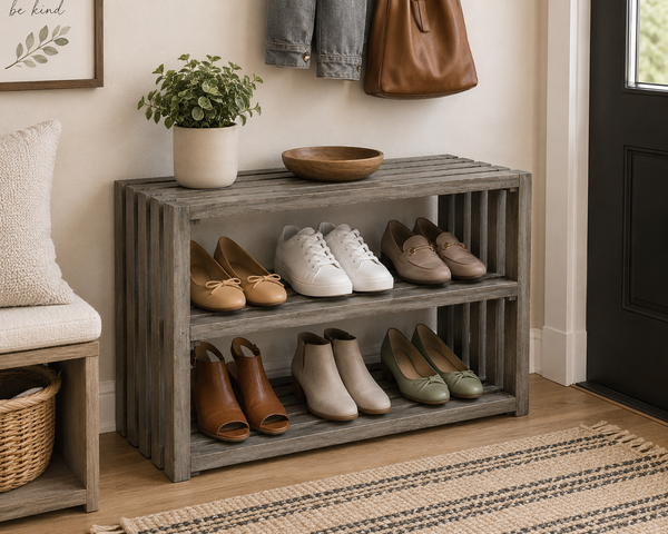 Rustic Wooden Shoe Rack – Antique Gray