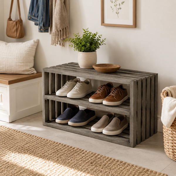 Rustic Wooden Shoe Rack – Antique Gray