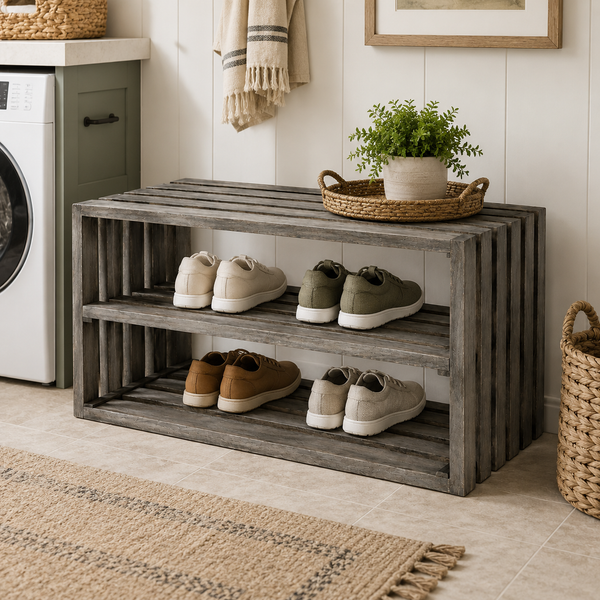 Rustic Wooden Shoe Rack – Antique Gray