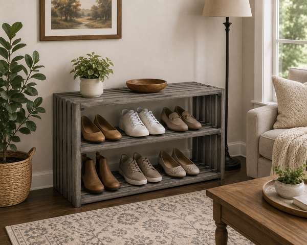 Rustic Wooden Shoe Rack – Antique Gray