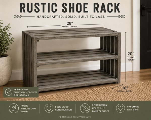 Rustic Wooden Shoe Rack – Antique Gray