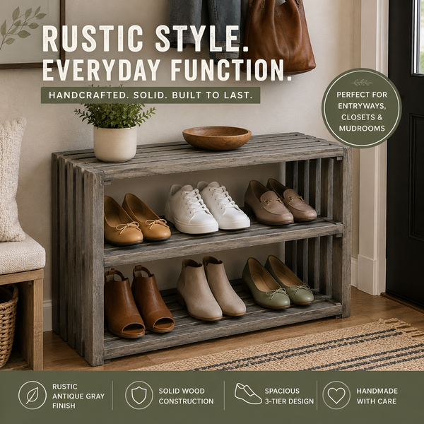 Rustic Wooden Shoe Rack – Antique Gray