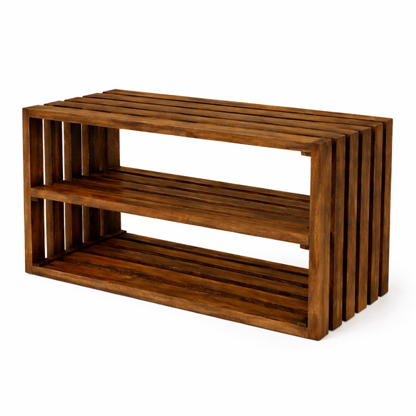 Wood Shoe Rack – 2 Tier Entryway Shoe Storage Bench – Solid Wood 28″ – Early American