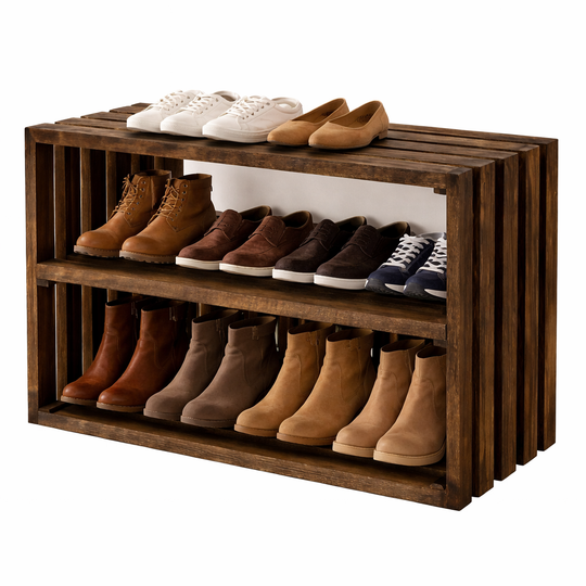 Wood Shoe Rack – 2 Tier Entryway Shoe Storage Bench – Solid Wood 28 ...