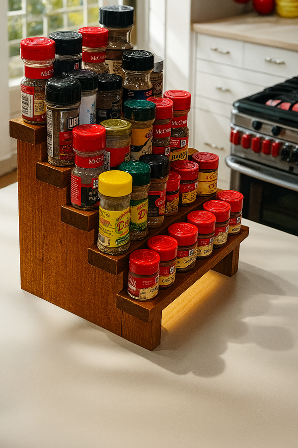Rustic Wooden Spice Rack – 5 Tier Slatted Shelf Organizer