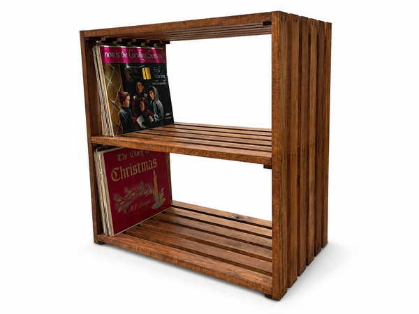 Wooden Turntable Stand with Vinyl Record Storage – Early American Record Player Stand