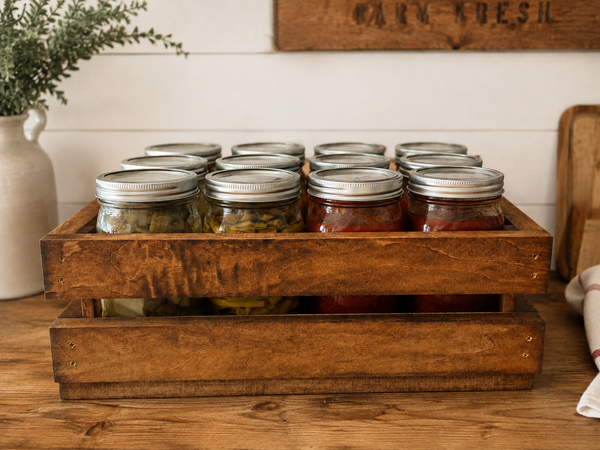 Wooden Canning Jar Crate – Early American 12 Quart Mason Jar Holder