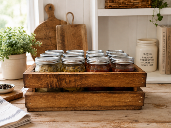 Wooden Canning Jar Crate – Early American 12 Quart Mason Jar Holder