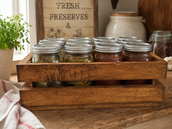 Wooden Canning Jar Crate – Early American 12 Quart Mason Jar Holder