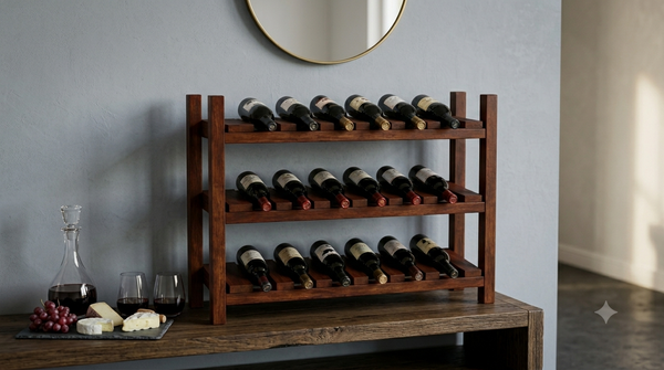 Wooden Wine Rack – Early American 18 Bottle Countertop Wine Holder