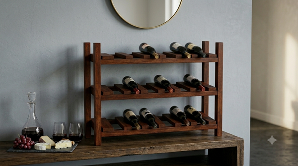 Wooden Wine Rack – Early American 18 Bottle Countertop Wine Holder