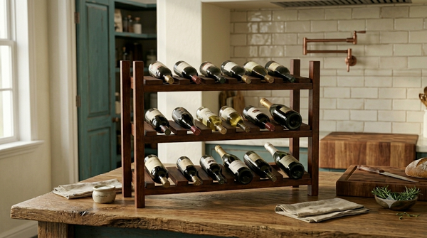 Wooden Wine Rack – Early American 18 Bottle Countertop Wine Holder